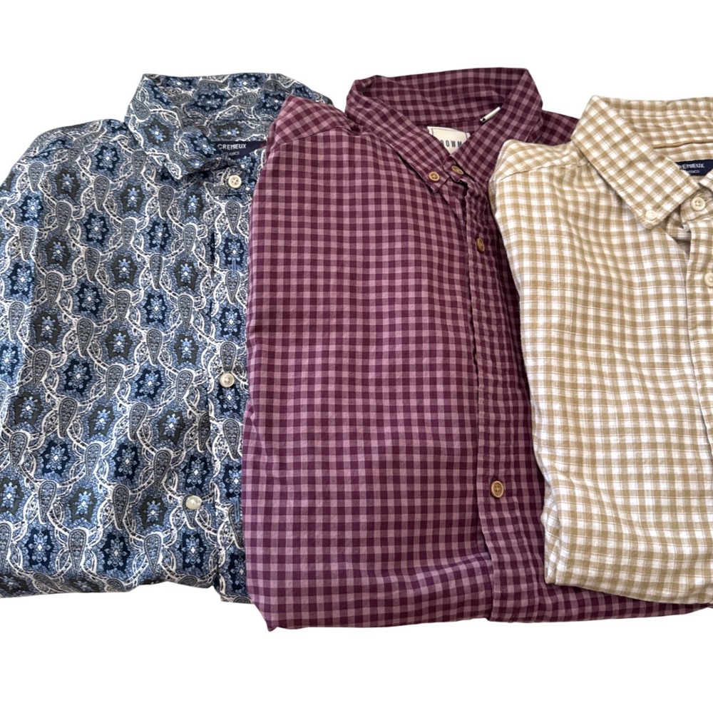 Daniel Cremieux Mens Blue Paisley/Tan Check & Rown Long Sleeve Button Up Shirt M